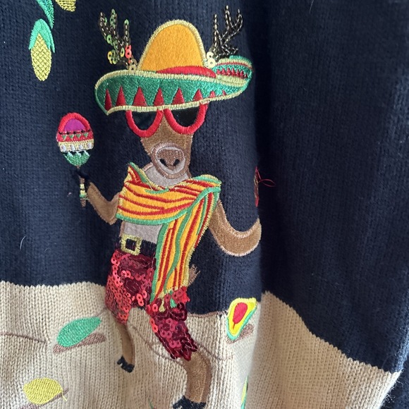 Women's 2X Feliz Navidad Ugly Christmas Sweater 3D Chili Pepper Santa Sombrero - Picture 6 of 7